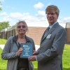 Littauer second-quarter Goodwill Award recipient Environmental Services Supervisor, Sandy LaFountain, with Littauer President and CEO Laurence E. Kelly